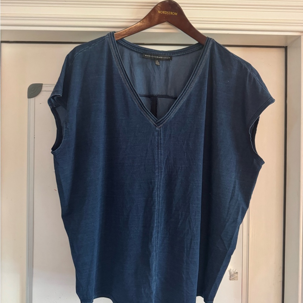 White House Black Market Indigo V-Neck Cap-Sleeve Tank